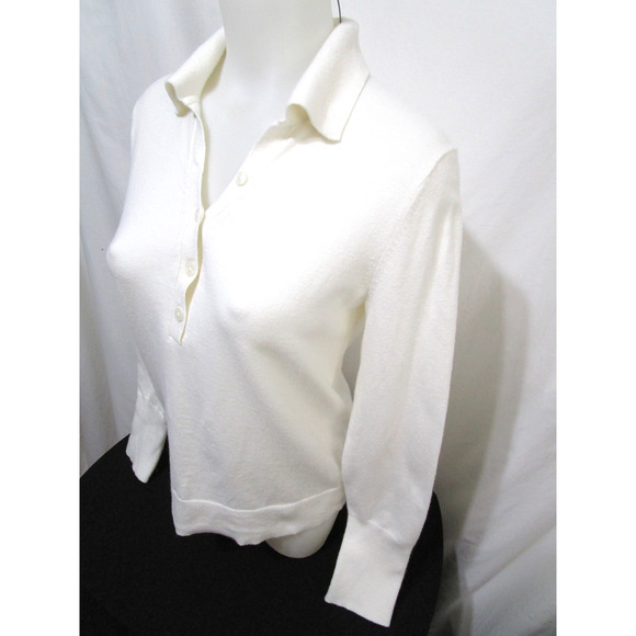 Banana Republic White Collared Long Sleeve 1/2 Button Sweater Women Sz S - Picture 5 of 7